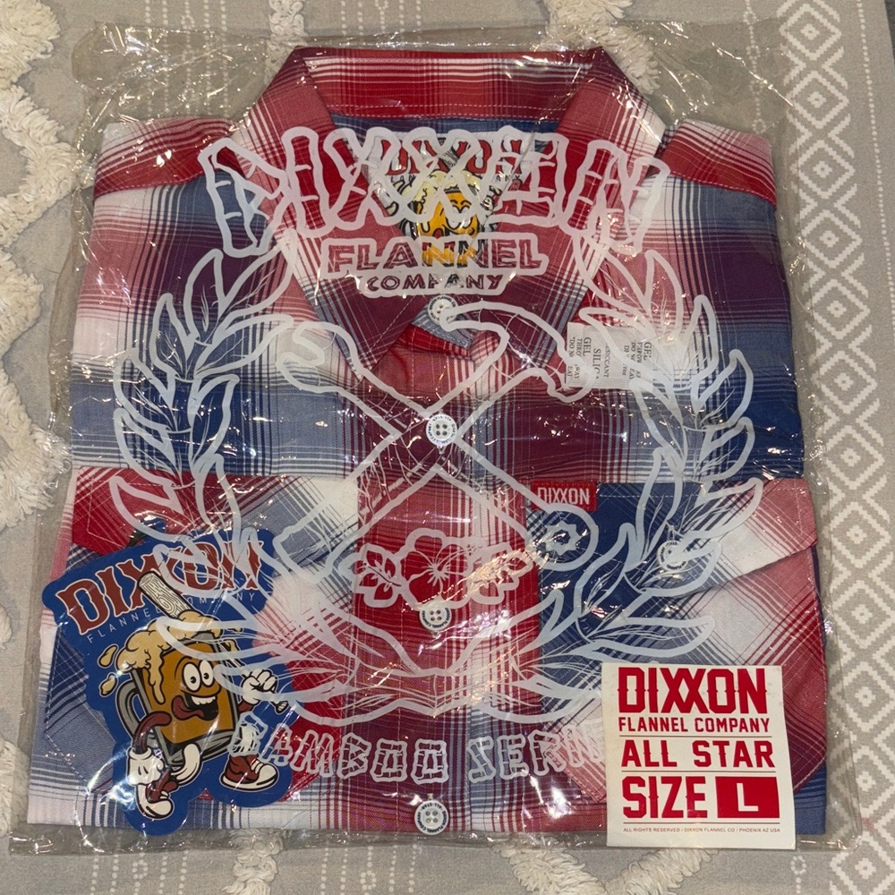 DIXXON Men's Blue and Red Plaid Button Down Shirt